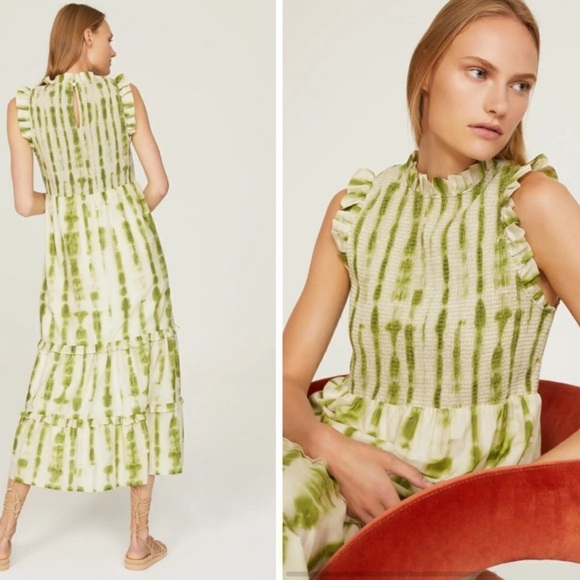 Marie Oliver Qiunnlyn Green Tie Dye Smocked Tiered Ruffle Dress - Picture 2 of 12